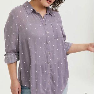 MADISON - SLATE GREY POLKA DOT GAUZE BUTTON FRONT BLOUSE